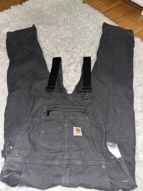 Carhartt Gray Bib Overalls with Black Straps